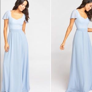 Show Me Your Mumu Marie Bridesmaids Dress- Steel Blue Chiffon, Size Small